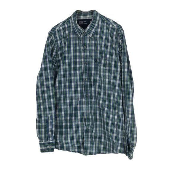 American Eagle  Outfitters blue green plaid button down mens medium - Picture 1 of 13
